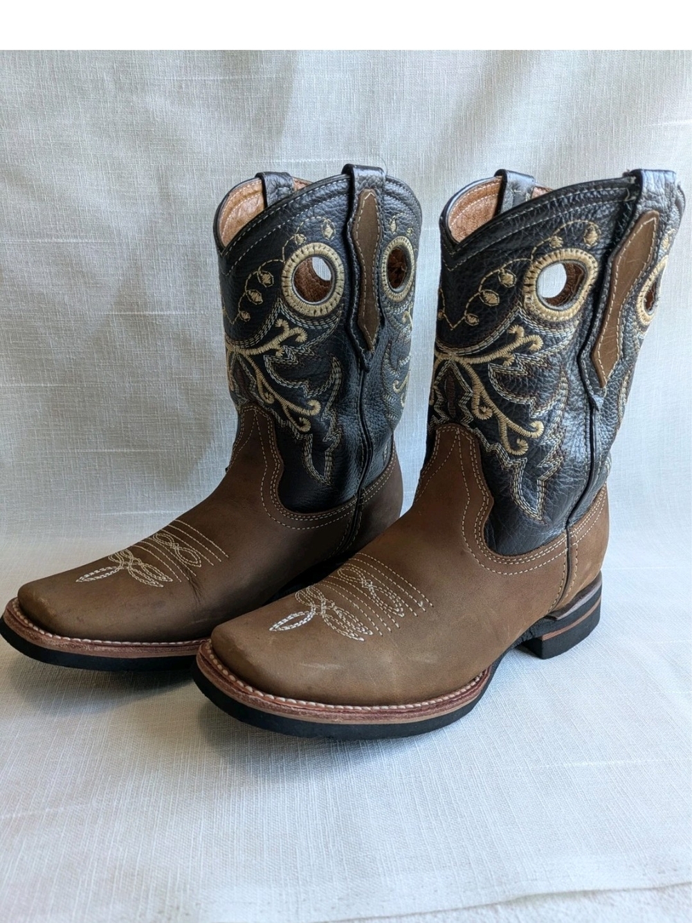 La Sierra Leather Square Toe Boots Women's Size 6 Boys 4.5 Western Boots Work